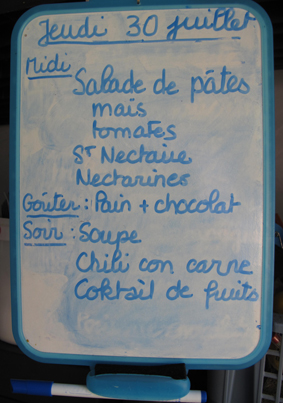 Menu du vendredi 31 juillet